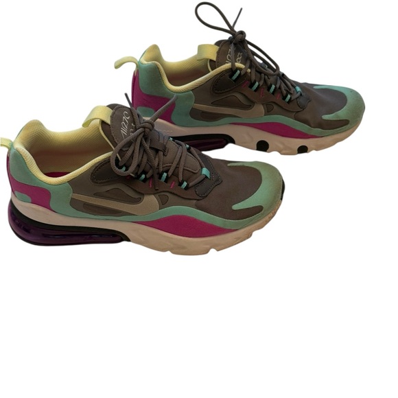 Nike Air Max 270 Sneakers - React Run Girls Size 6Y Gray, Green, Purple, Yellow - Picture 6 of 14